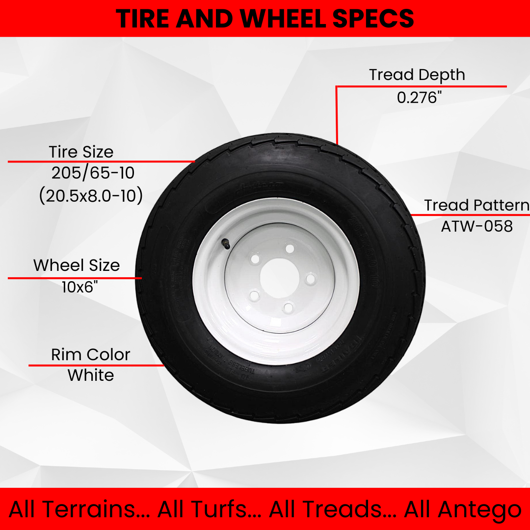 (Qty: 1) 205/65-10 20.5x8.0-10 10 ply Load Range E Super Durable Antego Trailer Tire