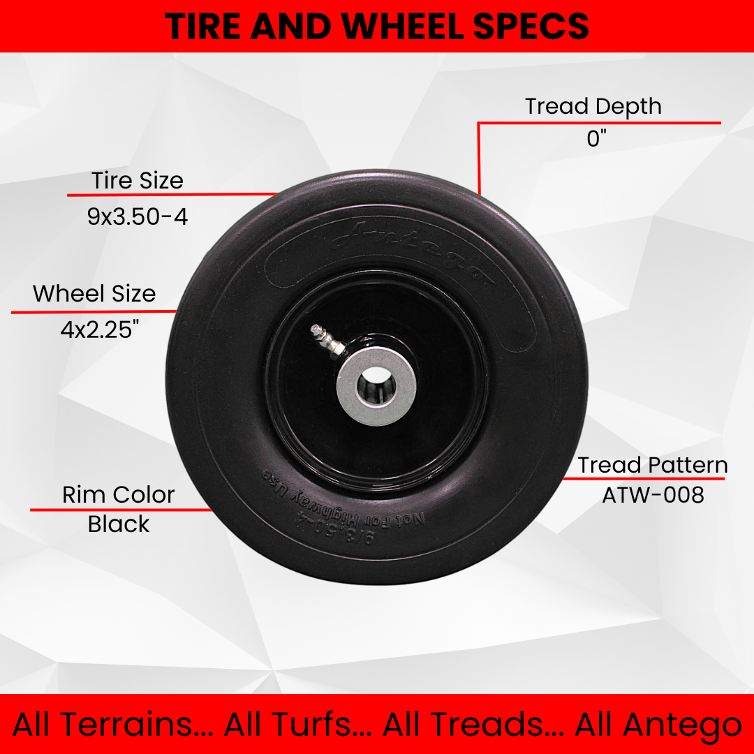 9x3.50-4 Flat Free Tire and Wheel Assemblies - Fits ExMark 103-1224, 4.5" Hub