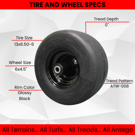 13x6.50-6 Semi-Pneumatic Flat Free Smooth with 6x4.5 Black Wheel (Set of Two)