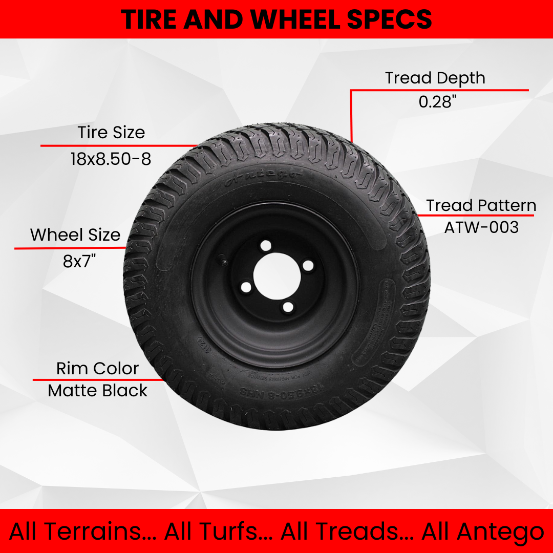 (Qty: 1 Tire/Wheel Assembly) Matte Black Wheels with 18x9.50-8 4 Ply Turf Tires for Golf