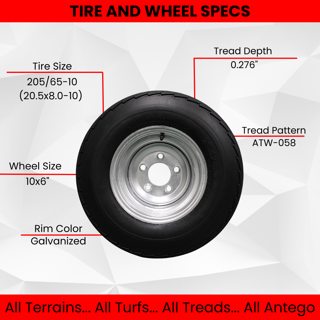 205/65-10 20.5x8.0-10 10 ply Load Range E Super Durable Antego Trailer Tire Wheel Assy