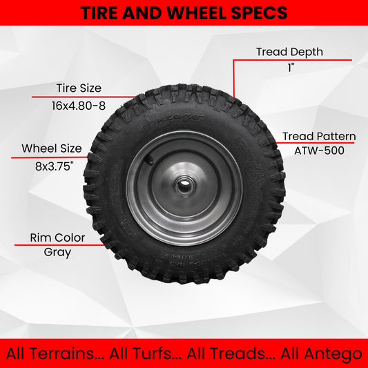 16x4.80-8 Snow Tire and 8x3.75 Wheel Assembly with New Improved Non Directional Snow Tire (2)