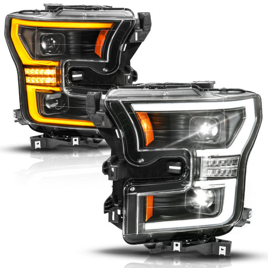 ANZO 15-17 Ford F-150 (Factory Halogen Model ONLY) Full LED Proj Headlights Init/SeqSig Black- Pair 111630A