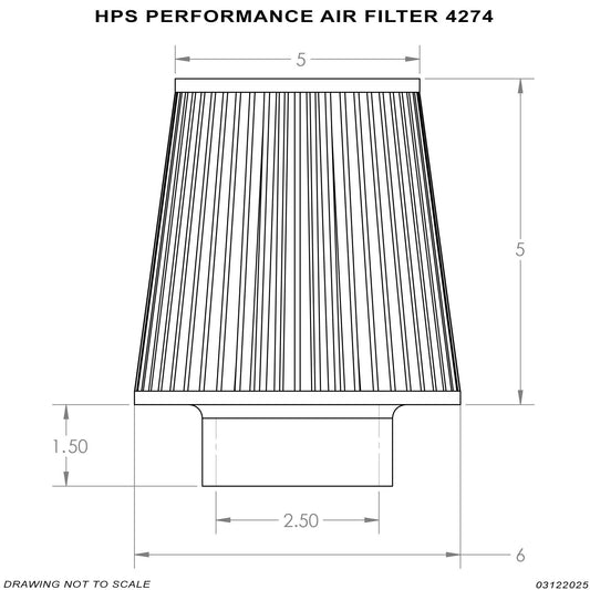 HPS Performance 2.5" Air Filter, 7.25" Length, 6" Base, 5" Top HPS-4274