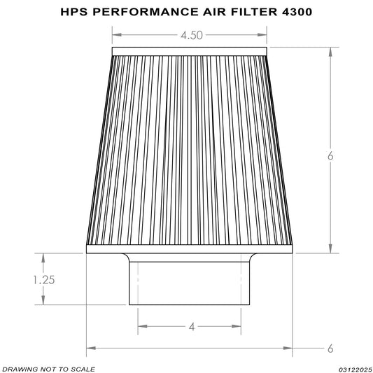 HPS Performance 4" Air Filter, 7.75" Length, 6" Base, 4.5" Top HPS-4300
