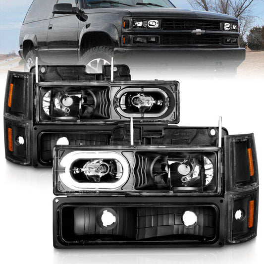 ANZO 88-98 Chevrolet C1500 Crystal Headlights Black Housing w/ Signal and Side Marker