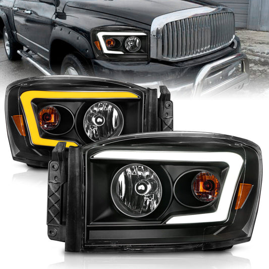 Anzo 06-09 Dodge RAM 1500/2500/3500 Headlights Black Housing/Clear Lens (w/Switchback