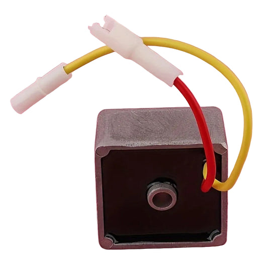 Rectangular electronic component with wires on a pink background