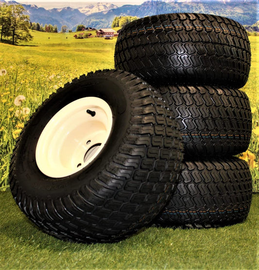 (Set of 4) Beige/Tan Steel Wheels with 18x9.50-8 4 Ply Turf Tires for Golf Cart and Lawn