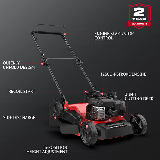 PowerSmart 21" 125cc Gas Push 2-1 Lawn Mower w/ Briggs & Stratton 300E Engine