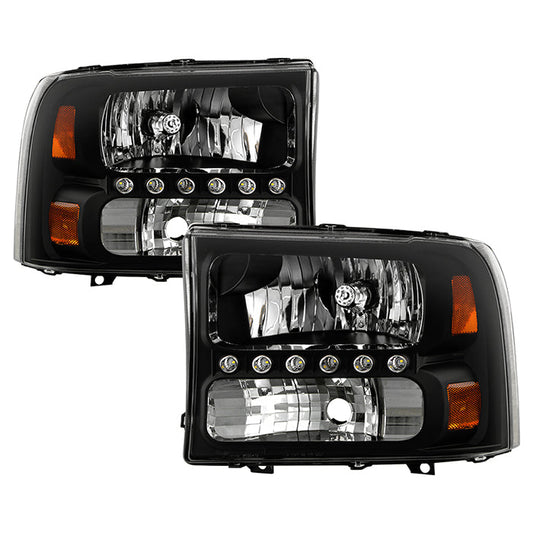 SPYDER Xtune Ford F250 F350 Super Duty 99-04 1Pc Headlights w/ LED Black HD-JH-FF25099-LED-BK 9026164