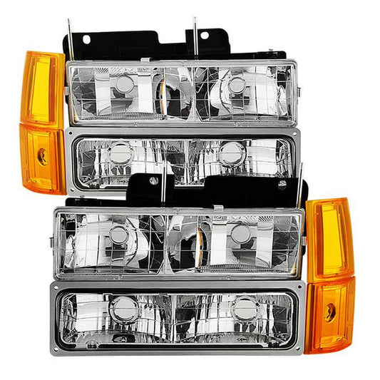 Spyder Xtune GMC Yukon 94-99 Headlights w/ Corner & Parking Lights 8pcs Sets -Chrome