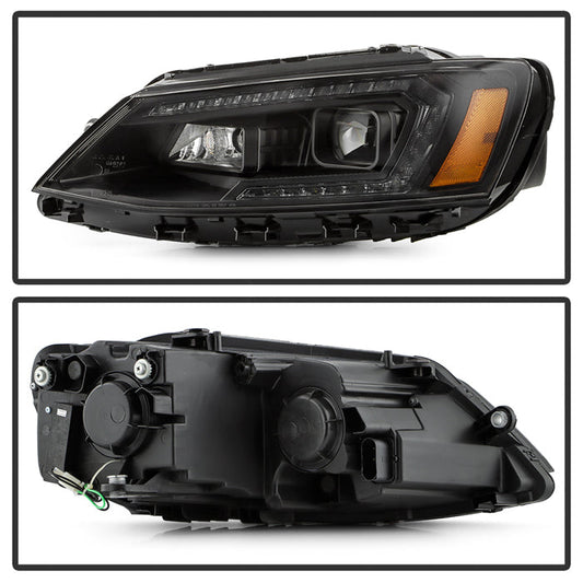 SPYDER xTune VW Jetta 11-18 *Halogen Only* Proj. Headlights w/ Light Bar - Blk PRO-JH-VJ11-LBDRL-BK 9055560