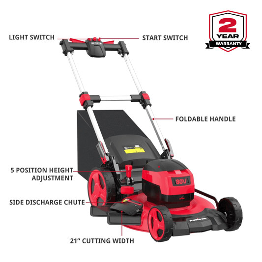 PowerSmart 80V 21" Cordless Self-propelled Lawn Mower w/ 6Ah Battery & Charger