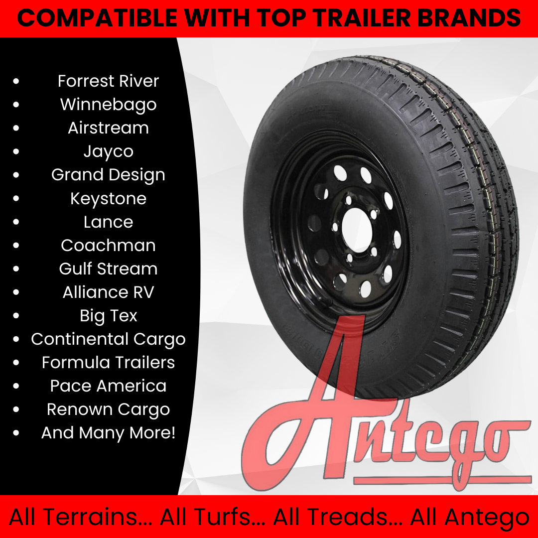 (Set of 4) Antego Tire and Wheel 185/80D13 Trailer Tire – Reinforced 8-Ply-Ply Design