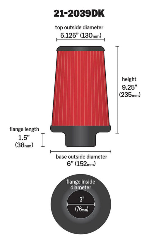 AEM Induction AEM 3 inch x 9 inch DryFlow Air Filter 21-2039DK