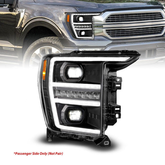 ANZO 21-23 Ford F150 LED Projector Headlight w/Switchback+Sequential - Black (Passenger Side Only) 111594-R