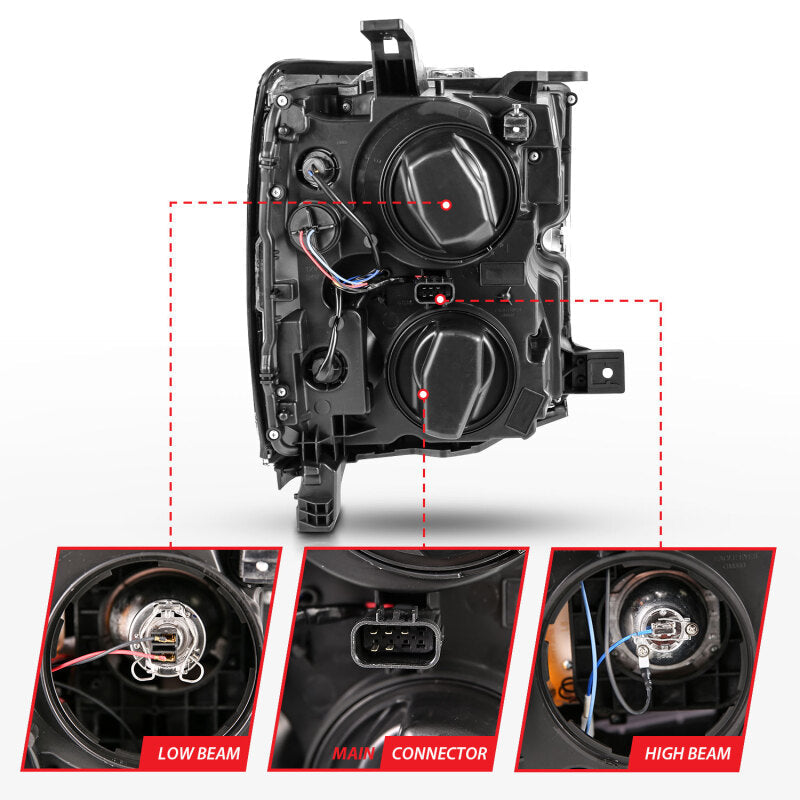 Anzo 2015-2016 Chevrolet Silverado Projector Headlights w/ Plank Style Desi — 14H72