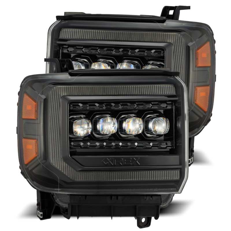AlphaRex 14-18 GMC Sierra NOVA LED Proj Headlights Plnk Style Alpha Blk w/Activ Light/Seq