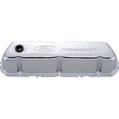 Ford Chrome Steel Valve Cover Set w/Ford Racing Logo FRD302-070