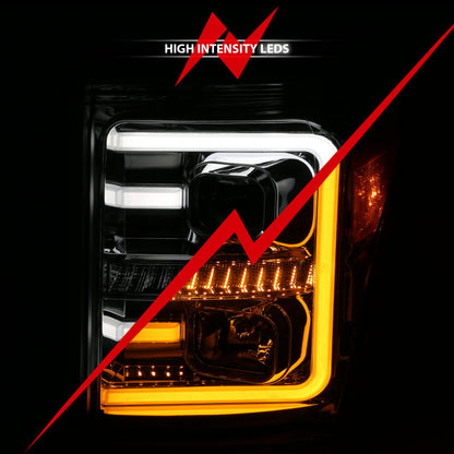 ANZO 11-16 Ford F-250/F-350/F-450 Projector Headlights w/ Plank Style Switchback Chrome w/Amber 111407