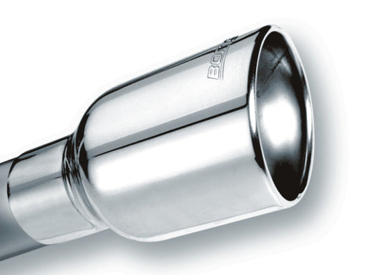 Borla Universal Polished Tip Single Oval Rolled Angle-Cut w/Clamp (inlet 2 1/2in. Outlet