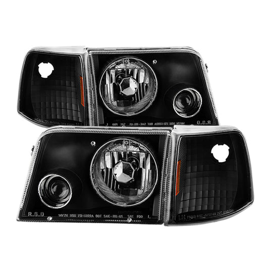 SPYDER Xtune Ford Ranger 93-97 Projector Headlights w/ Corner Lights Black PRO-JH-FR93-SET-BK 9029387