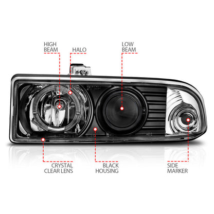 Anzo 1998-2005 Chevrolet S-10 Projector Headlights w/ Halo Black