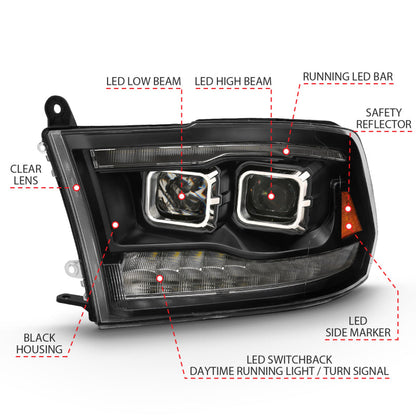 ANZO 2009-2018 Dodge Ram 1500 Projector H.L. Switchback Chrome Amber 111442
