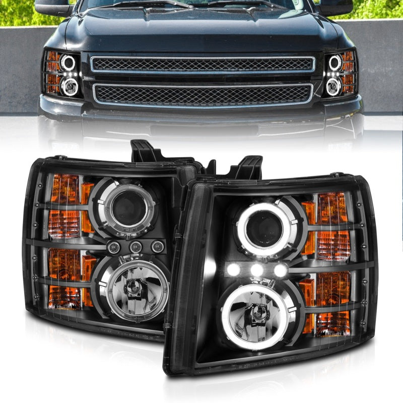Anzo 2007-2013 Chevrolet Silverado 1500 Projector Headlights w/ Halo Black — 14H3Z