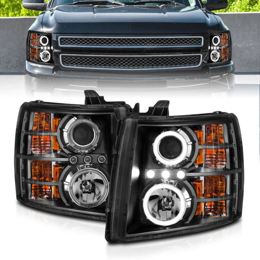 Anzo 2007-2013 Chevrolet Silverado 1500 Projector Headlights w/ Halo Black — 14H3Z