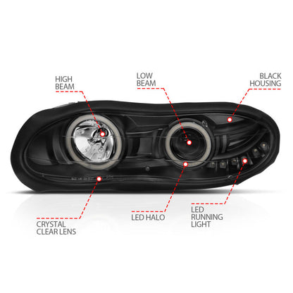 Anzo 1998-2002 Chevrolet Camaro Projector Headlights w/ Halo Black