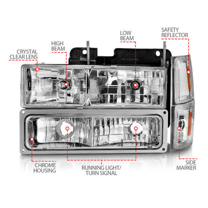 ANZO 88-98 Chevrolet C1500 Crystal Headlights Chrome w/ Signal and Side Marker Lights 111506