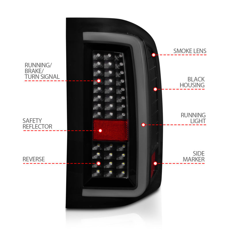 ANZO 2007-2013 Chevrolet Silverado1500/ 2500/ 3500 LED Tail Lights w/ Light Bar Black