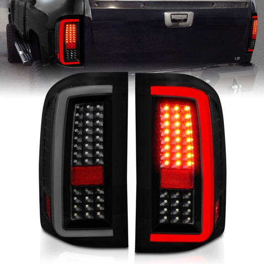ANZO 2007-2013 Chevrolet Silverado1500/ 2500/ 3500 LED Tail Lights w/ Light Bar Black