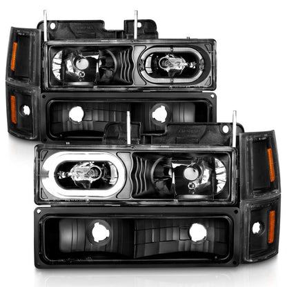 ANZO 88-98 Chevrolet C1500 Crystal Headlights Black Housing w/ Signal and Side Marker