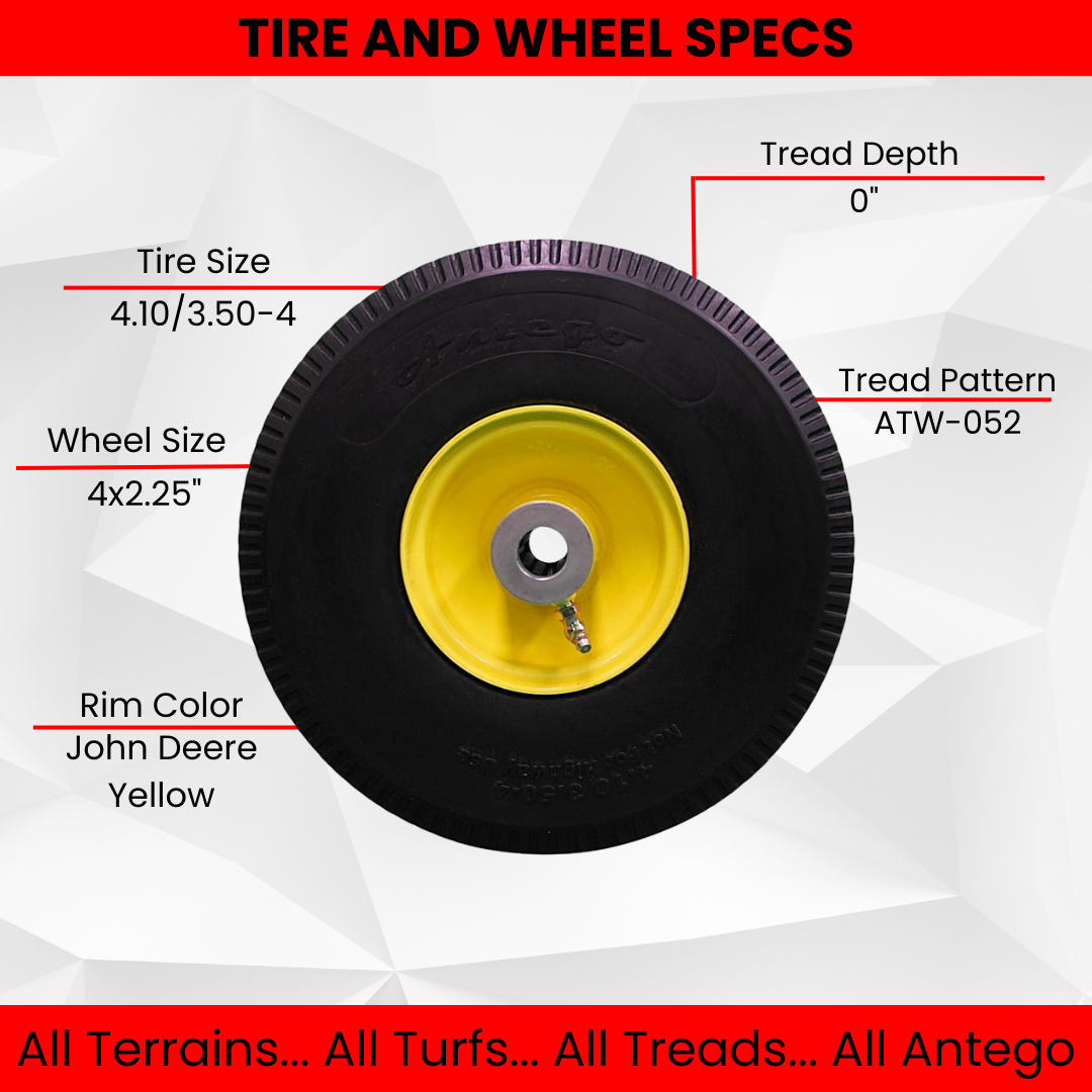 4.10/3.50-4 (10") Urethane Flat Free Wheel & Tire Assembly/Sawtooth tread (Qty: 1)