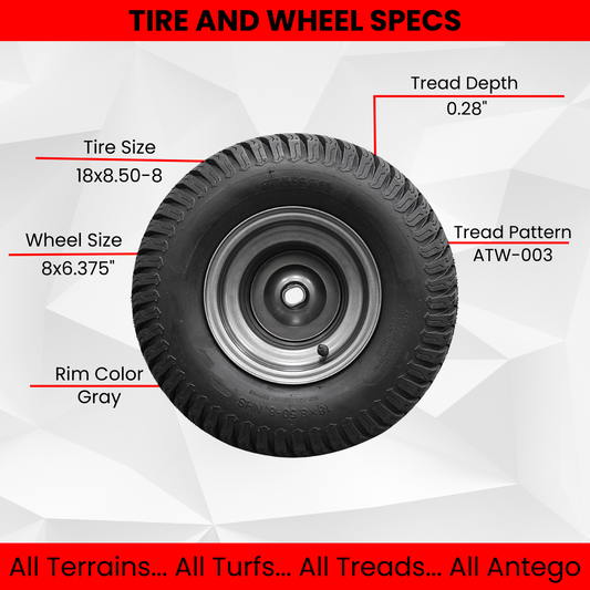 18x8.50-8 Tire with 8x6.375 Wheel Assembly (Set of 2) Ariens 07101130, Fits Ikon-X
