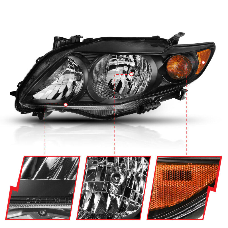 ANZO 2009-2010 Toyota Corolla Crystal Headlight Black Amber 121541