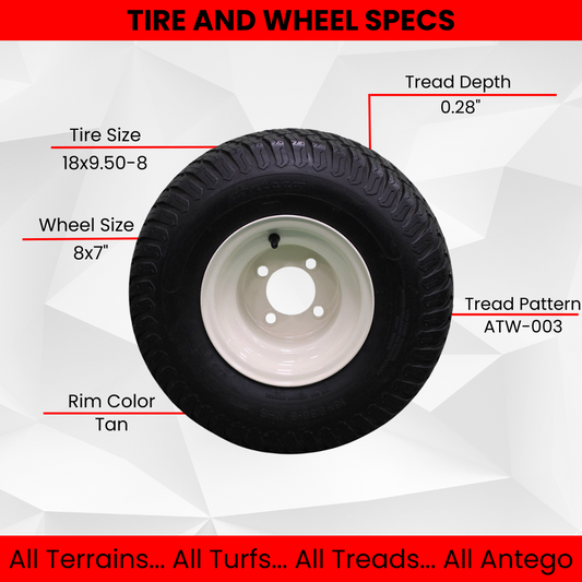 (Set of 2) Beige/Tan Steel Wheels with 18x9.50-8 4 Ply Turf Tires for Golf Cart and Lawn