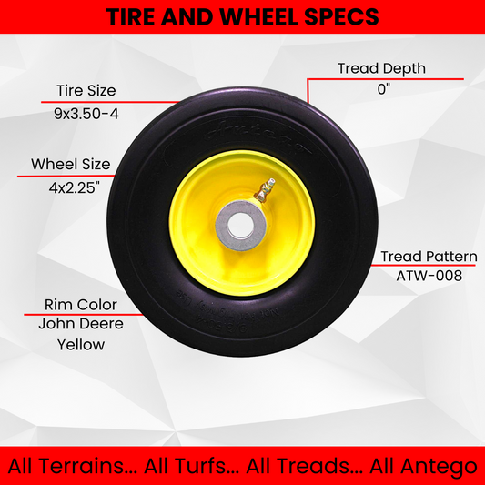 9x3.50-4 Flat Free Tire and Wheel Assemblies - Fits John Deere 38",48", 54"" AM115510 (3)