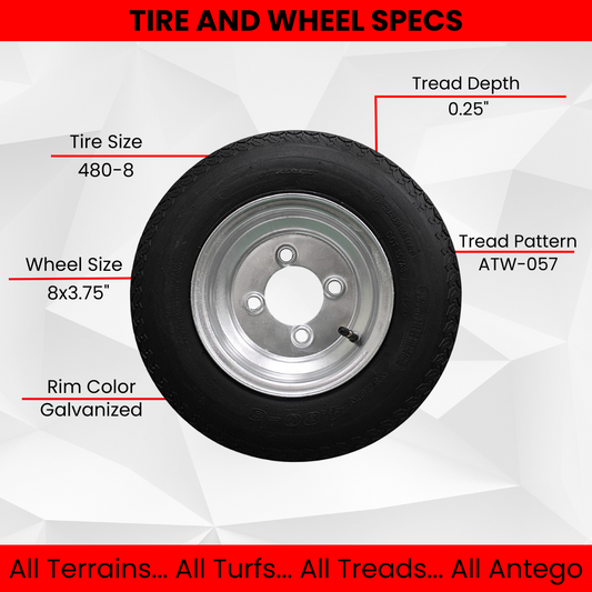 Qty: 1 Antego Tire and Wheel 4.80-8 Tire and Wheel Assembly
