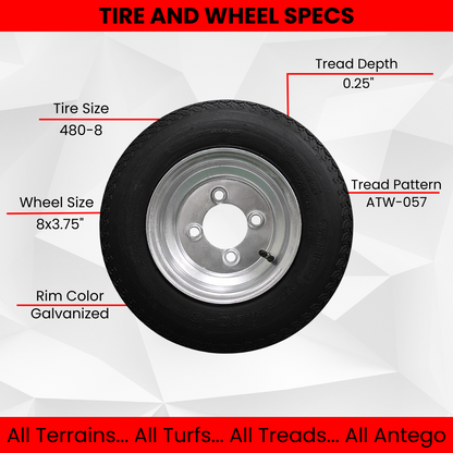 Antego Tire and Wheel (Set of 2) 4.80-8 Tire and Wheel Assemblies (2)