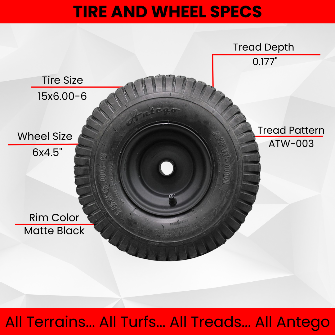 Antego Tire & Wheel - (Set of 2) (ATW-001) Matte Black Universal Fit 15x6.00-6nhs Lawn