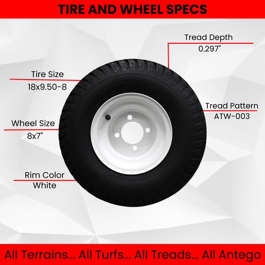 (Qty: 1 Tire/Wheel Assembly) 18x9.50-8 Toro/Exmark Wheel Assemblies