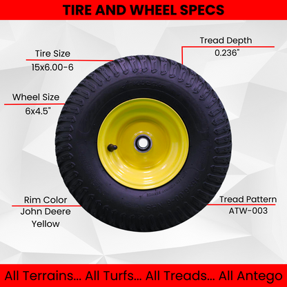 Antego Tire & Wheel (Set of 2) 15x6.00-6 Tire and Wheel Assemblies, ATW-003 (2)