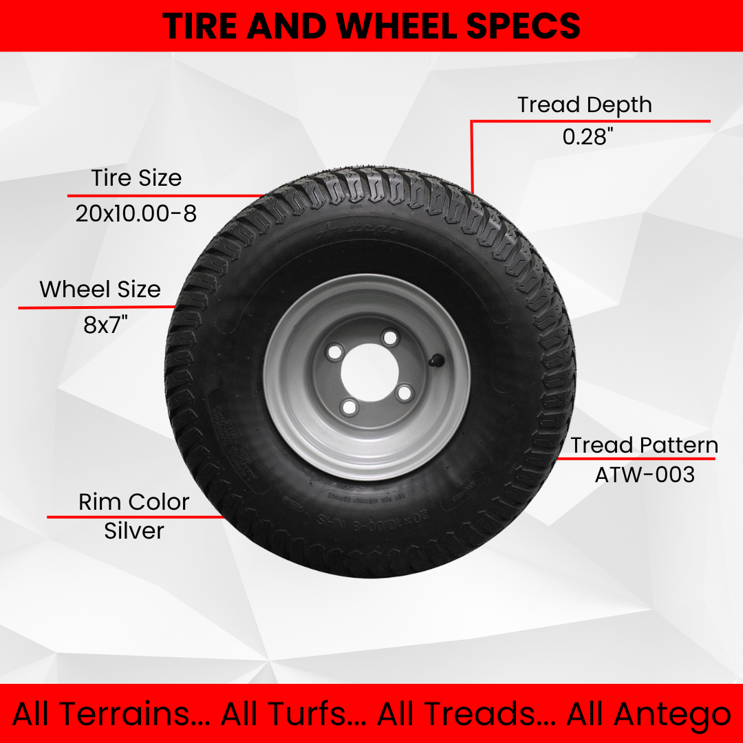 20x10.00-8 4 Ply Turf Tires with 8x7 Wheels Lawn & Garden Mower and Golf Cart (Set of 2)