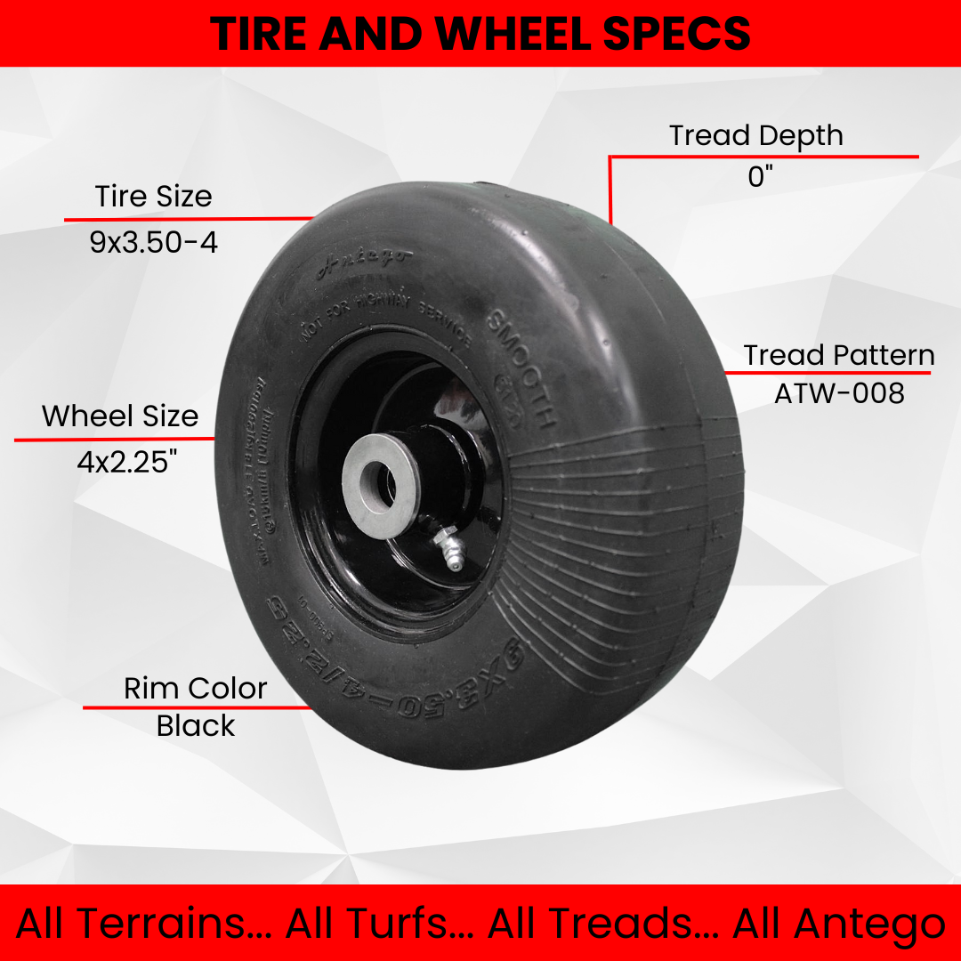 9x3.50-4 Flat Proof, Smooth Semi Pneumatic with Black Wheel (Set of 2) Replacement for