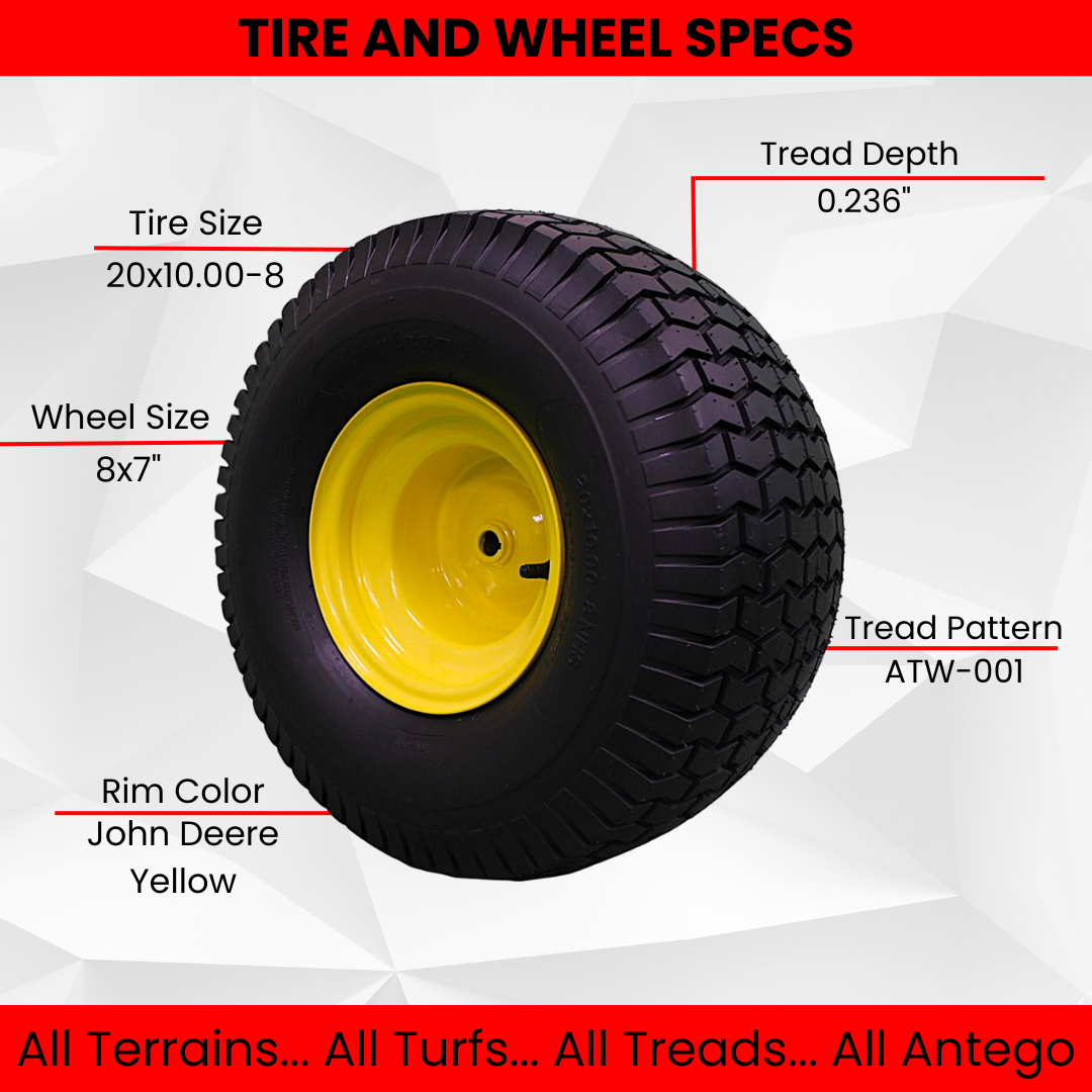 20x10.00-8 Tires with 8x7 John Deere Yellow Wheels 2 Ply for Lawn & Garden Mower Turf (3)