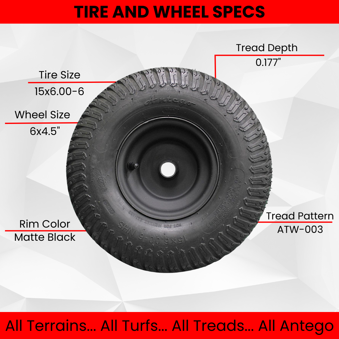 (Qty: 1) Matte Black Universal Fit 15x6.00-6 Tires & Wheels 4 Ply for Lawn & Garden Mower